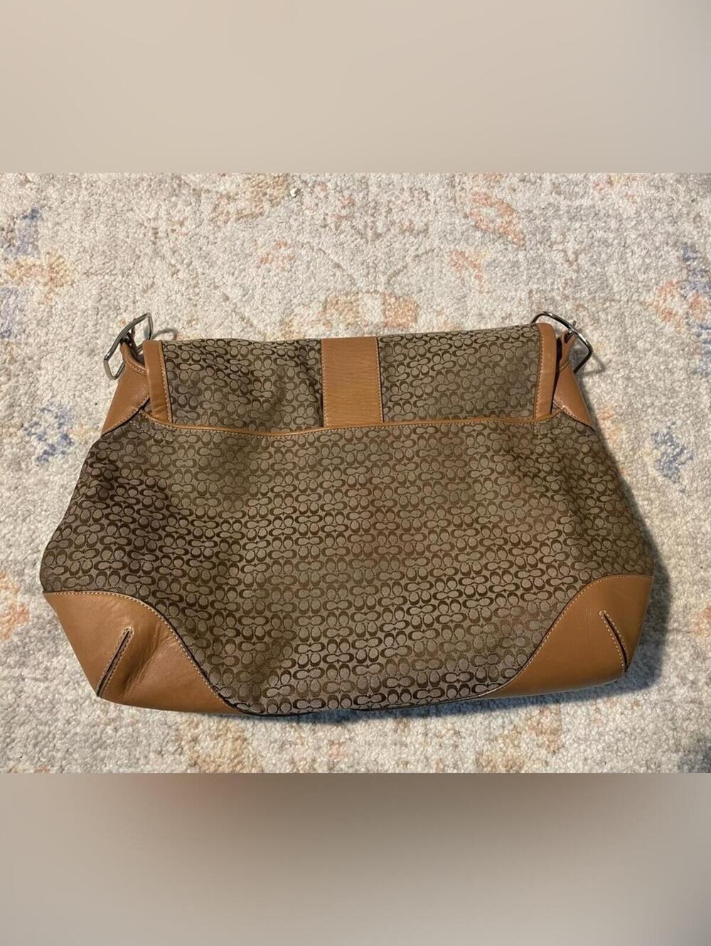 Coach Brown Signature Canvas Shoulder Bag with Tan Leather Trim - Picture 6 of 8